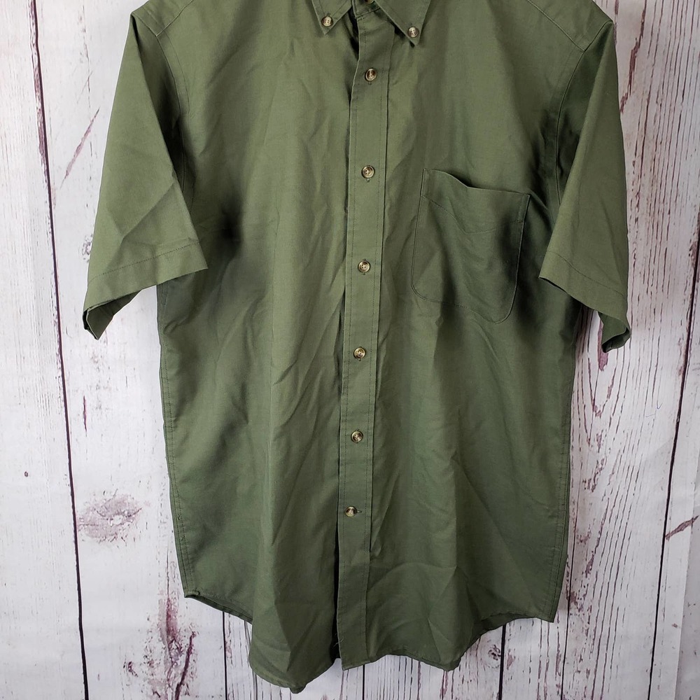 St Johns Bay Iron Free Button Down Shirt Mens Size Medium Short Sleeve Green - Picture 4 of 7